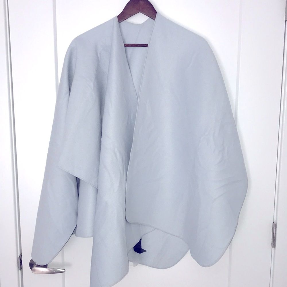 New cashmere felt blanket ice grey blue poncho wrap cape
